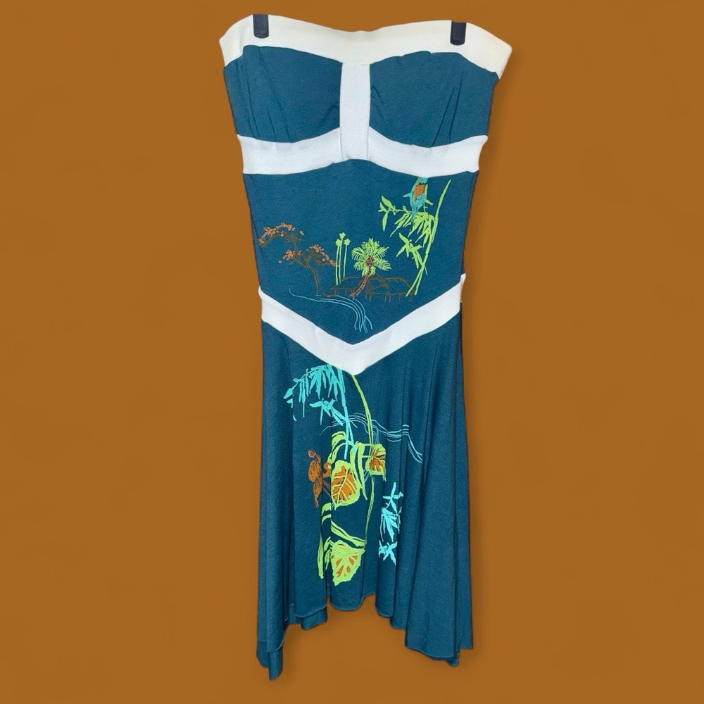 NWT Eisbar Strapless Teal and White Dress